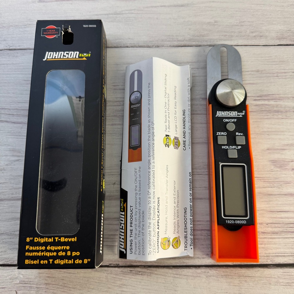 Johnson Digital T-Bevel Protractor 8in Angle Finder 1920-0800D Precision Tool